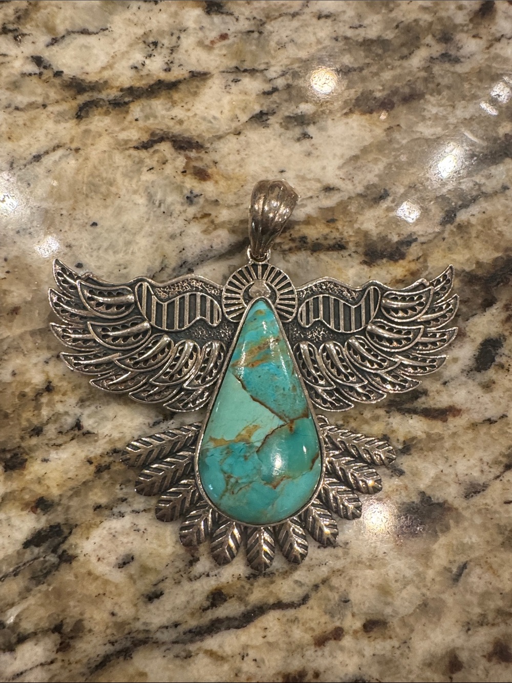 Turquoise Teardrop Winged Pendant Necklace - Silver-Tone Women’s Jewelry
